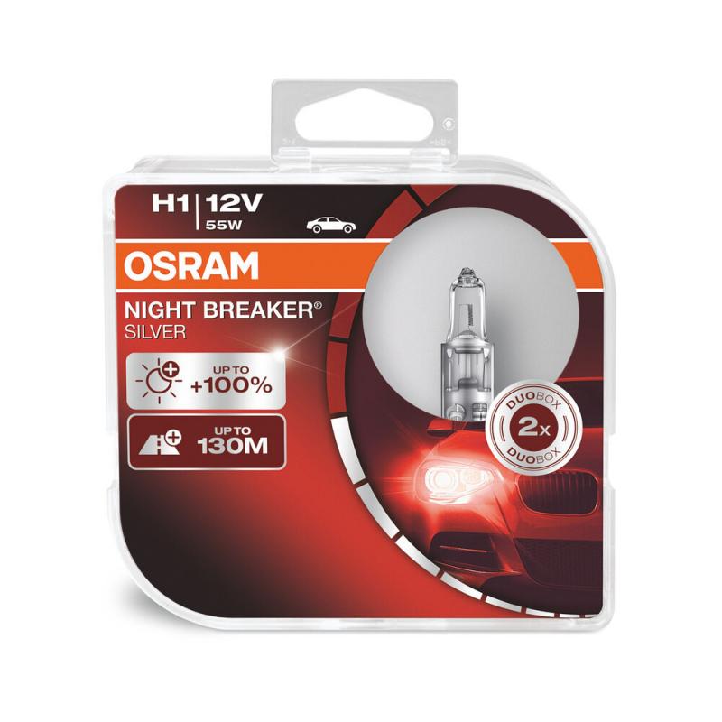 2 бр. Osram H1 Night Breaker Silver +100% халогенни крушки  55W 12V P14.5S 