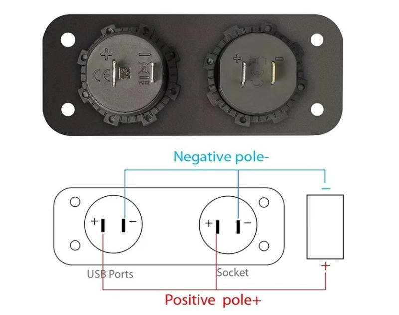 image_2 Универсален Панел за вграждане табло с 2бр USB зарядно 4.2А с 12V изход гнездо за запалка за кола каравана лодка и др.