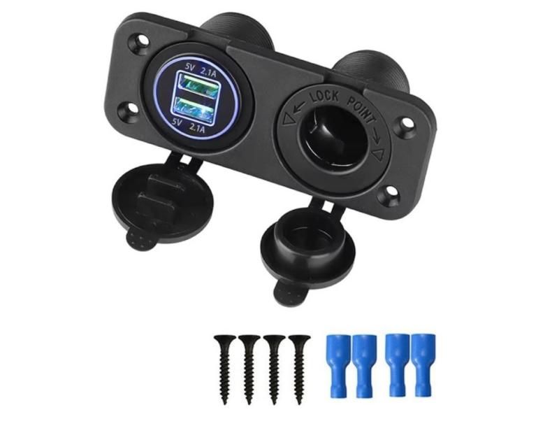 Универсален Панел за вграждане табло с 2бр USB зарядно 4.2А с 12V изход гнездо за запалка за кола каравана лодка и др.