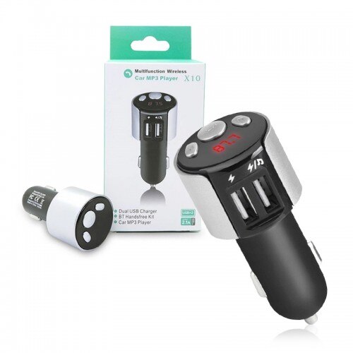 FM трансмитер за кола X10, Зарядно, Bluetooth, 2 USB, MP3 Player, Handsfree, Черен